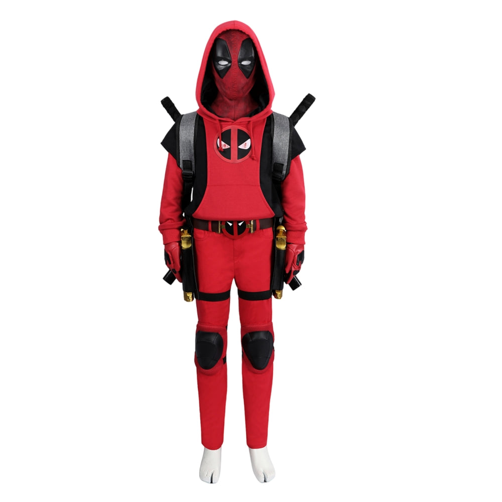 【Neu eingetroffen】Xcoser Kinder Deadpool 3 Kidpool Cosplay Kostüm Maske Tasche Gürtel Handschuhe Komplettset