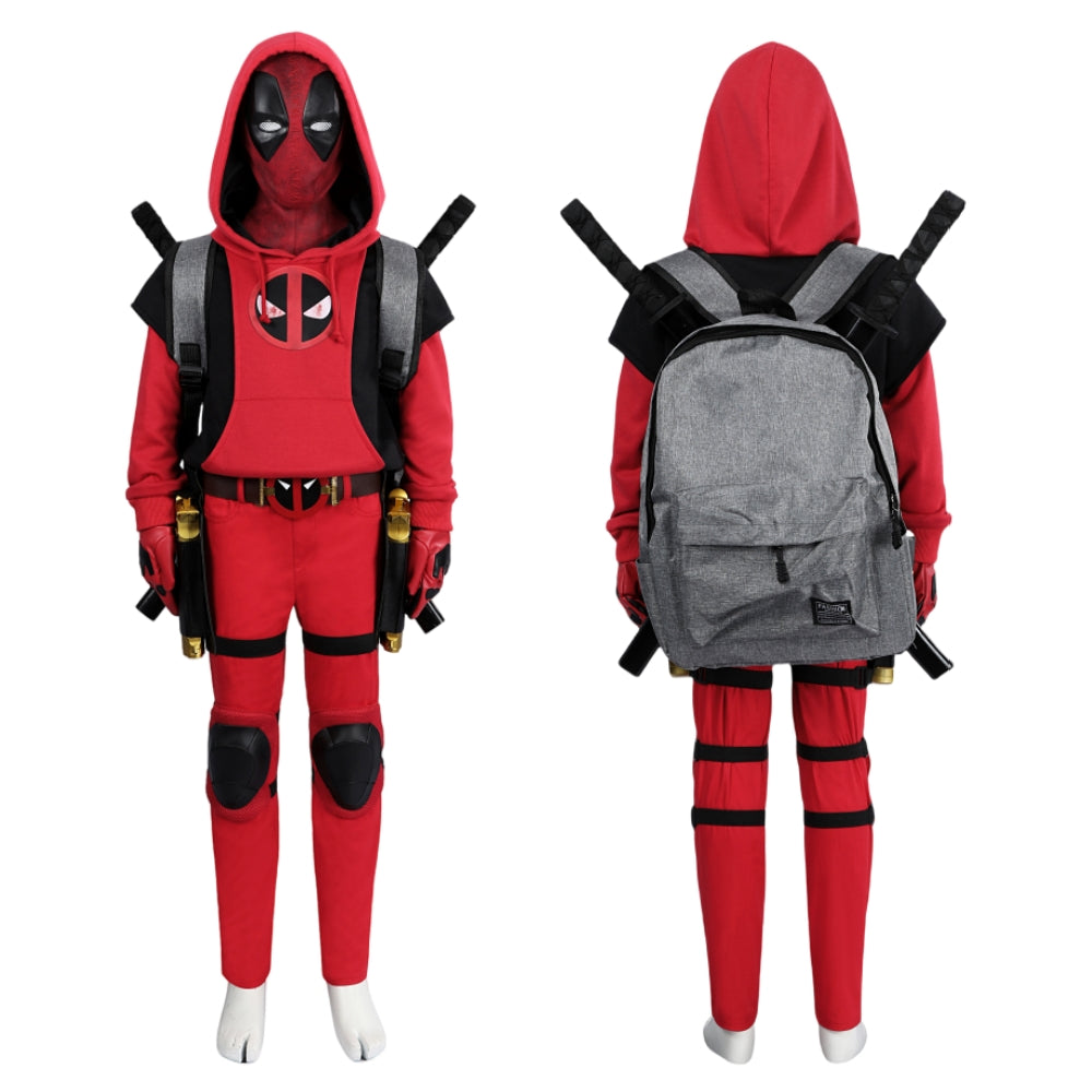 【Neu eingetroffen】Xcoser Kinder Deadpool 3 Kidpool Cosplay Kostüm Maske Tasche Gürtel Handschuhe Komplettset