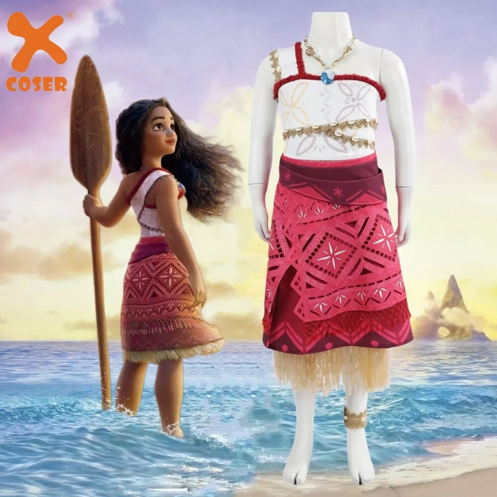 【Neu eingetroffen】Xcoser Moana 2 Prinzessin Moana Cosplay-Kostüm mit Halskette Partykleid