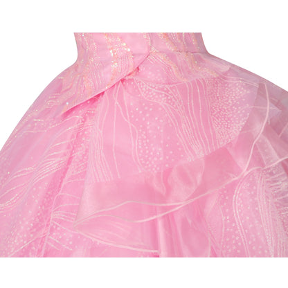 【Neu eingetroffen】Xcoser Wicked Part One Glinda Cosplay Abendkleid mit Kronenohrringen Rollenspielkostüm