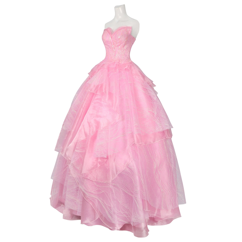 【Neu eingetroffen】Xcoser Wicked Part One Glinda Cosplay Abendkleid mit Kronenohrringen Rollenspielkostüm