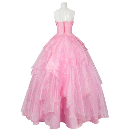 【Neu eingetroffen】Xcoser Wicked Part One Glinda Cosplay Abendkleid mit Kronenohrringen Rollenspielkostüm