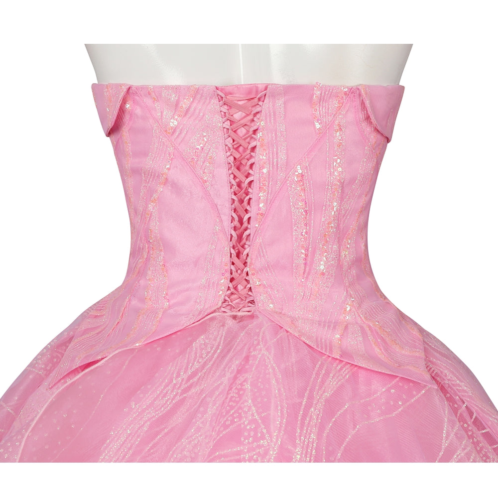 【Neu eingetroffen】Xcoser Wicked Part One Glinda Cosplay Abendkleid mit Kronenohrringen Rollenspielkostüm