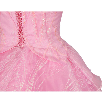 【Neu eingetroffen】Xcoser Wicked Part One Glinda Cosplay Abendkleid mit Kronenohrringen Rollenspielkostüm