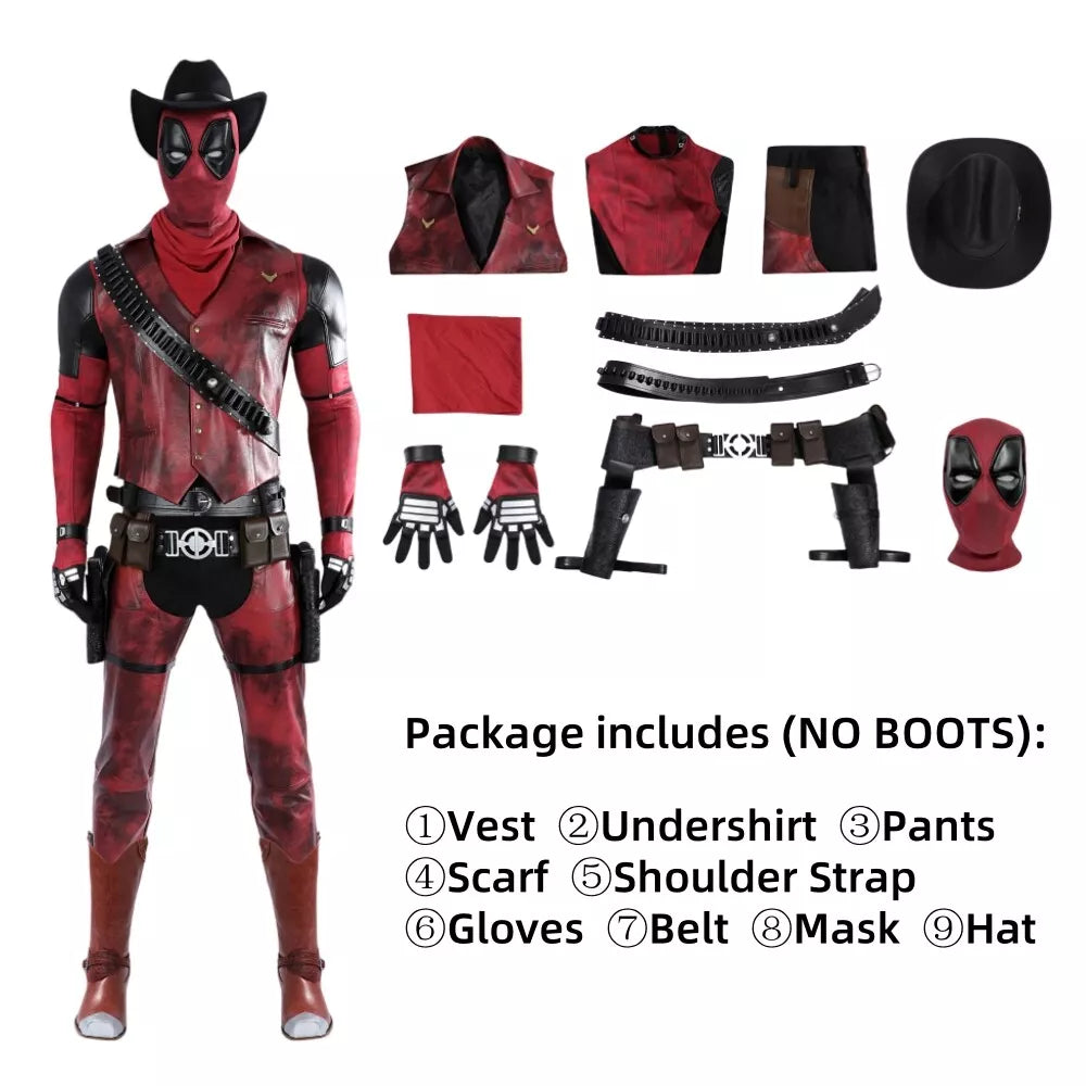 【Neu eingetroffen】Xcoser Deadpool 3 Wade Wilson Cowboy Deadpool Cosplay Kostüm Overall Komplettset