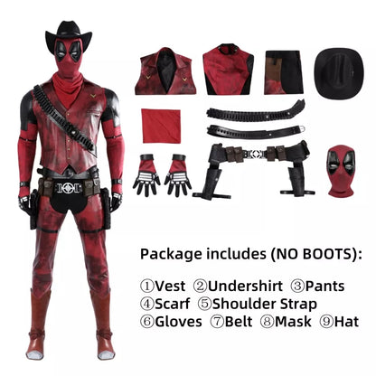 【Neu eingetroffen】Xcoser Deadpool 3 Wade Wilson Cowboy Deadpool Cosplay Kostüm Overall Komplettset